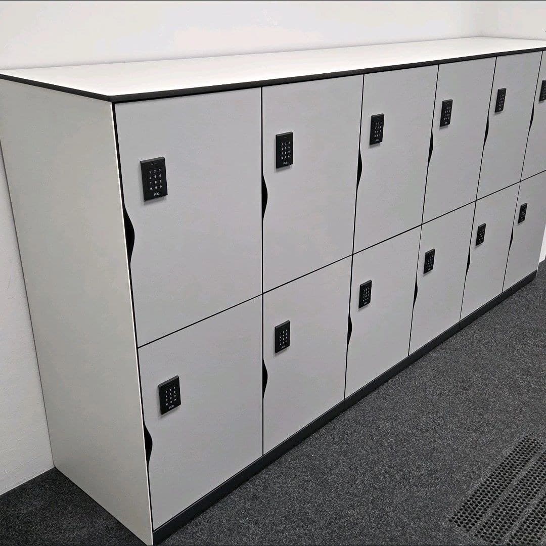 Personal-locker bank with keypad access for 24/7 operations