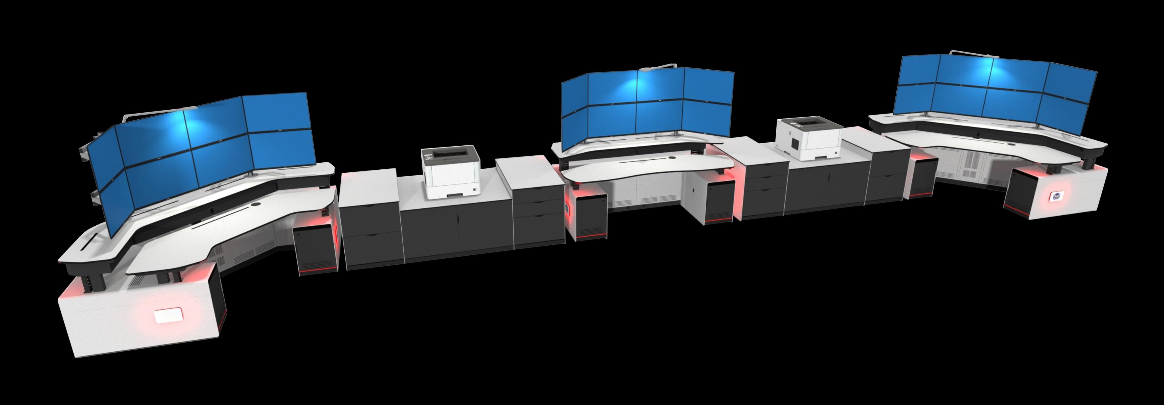 Dual surface dispatch unit on black background — alternate angle