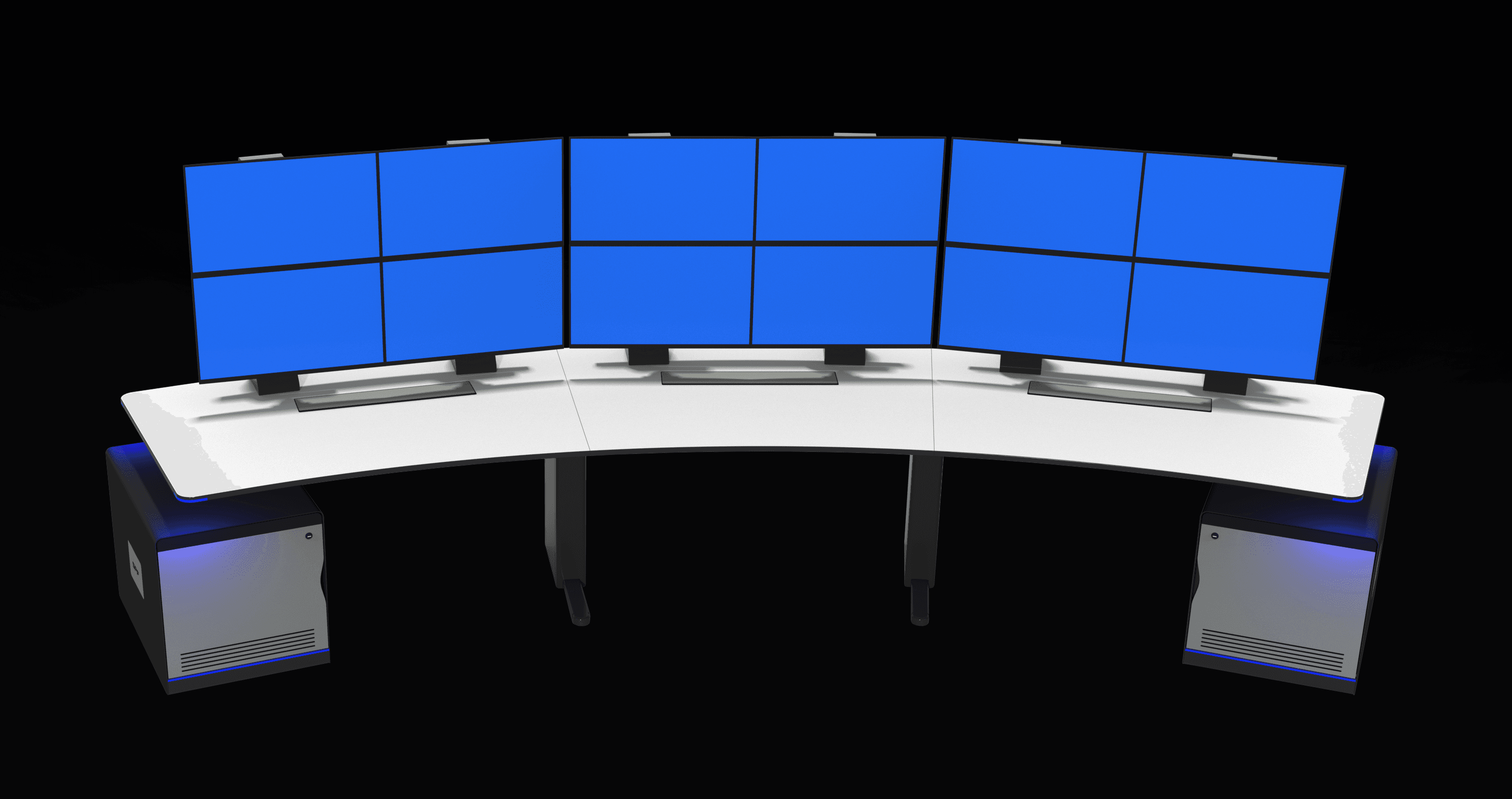 Elite Slatwall console — repositionable monitor arrays