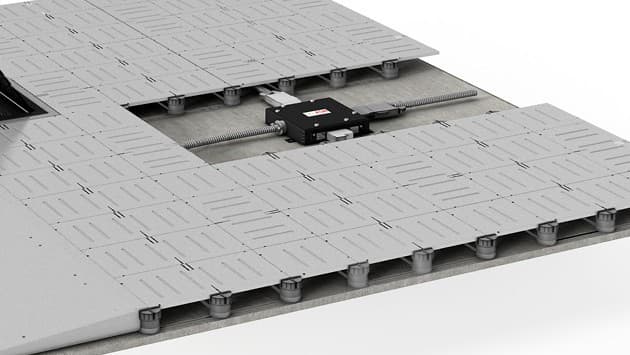 Cross-section of raised floor system showing underfloor access