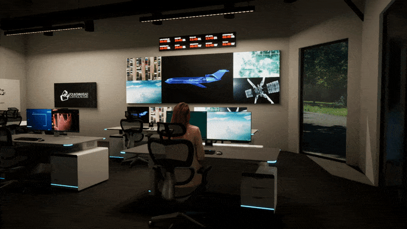 FCReality lighting preview — natural daylight transitioning to artificial lighting configurations